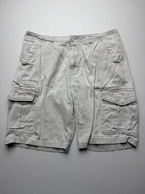 Vintage No Fear Cargo Shorts Mens 36 Gray Herringbone Relaxed Fit 12" Inseam